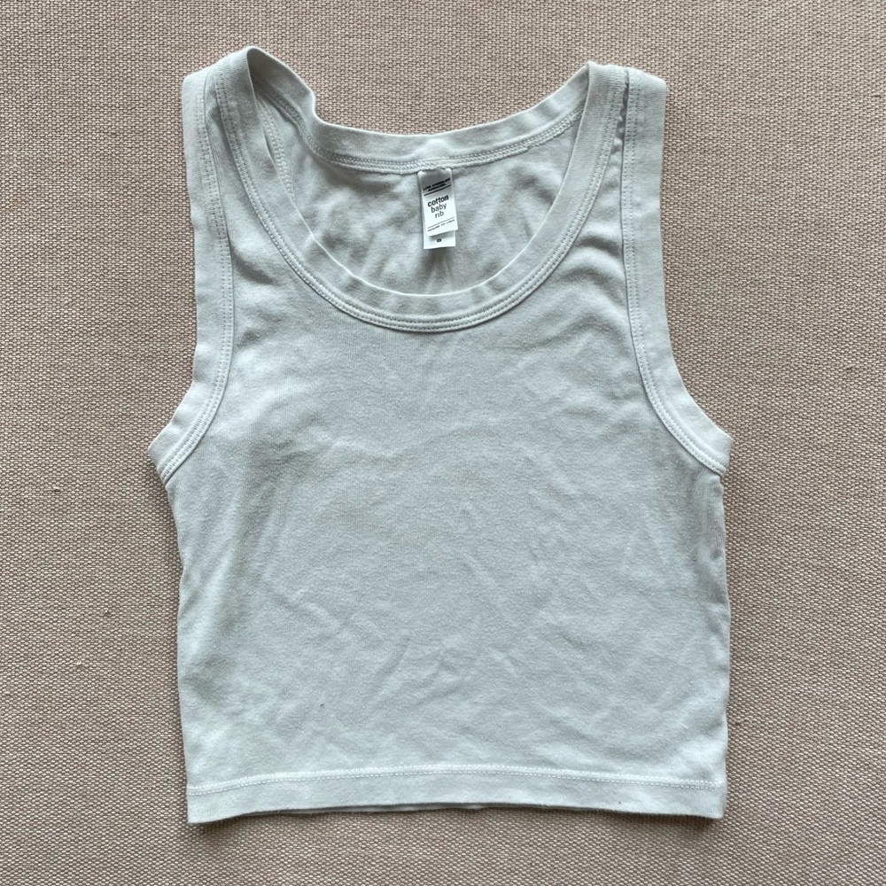 White LA Apparel Sporty Baby Rib Crop Tank Top